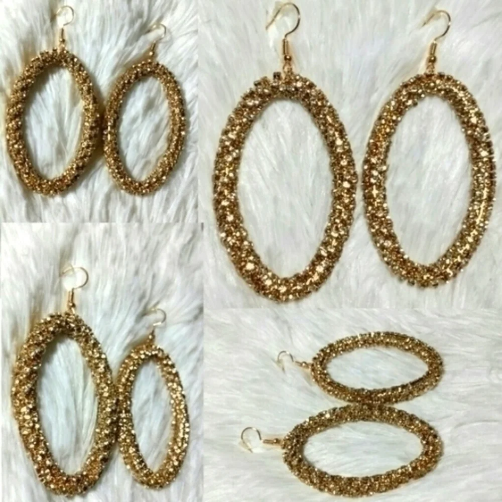 ☄Bling Crusted Oval Dangle Earrings